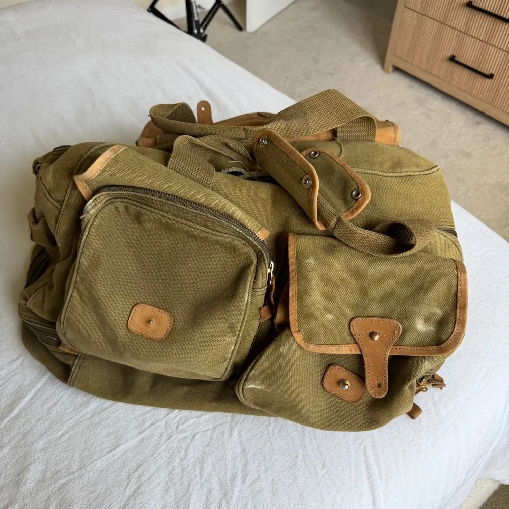 Eddie Bauer Outdoor Outfitters Canvas Duffel Bag Green Distressed Travel Luggage